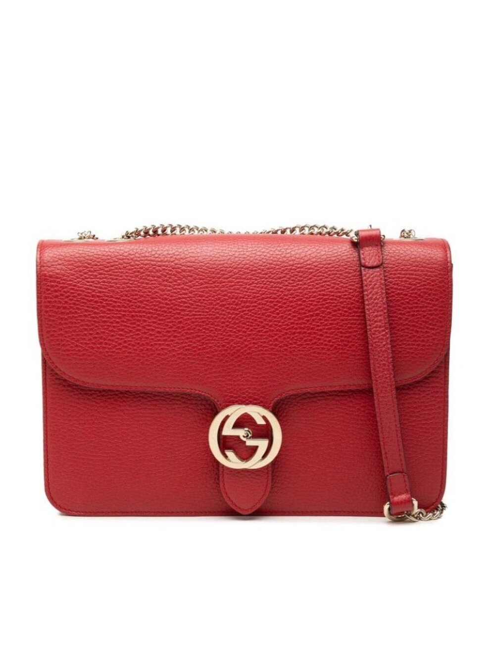 Gucci Interlocking G Chain Shoulder Bag Red Gold Leather